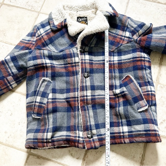 Vintage Blue and Grey Plaid Shirt Jacket Wool-blend Fall Winter Unisex - Picture 11 of 13